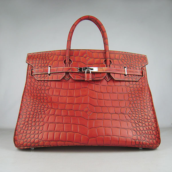 Replica Hermes Birkin 40CM Crocodile Veins Leather Bag Dark Orange 6099 Online - Click Image to Close